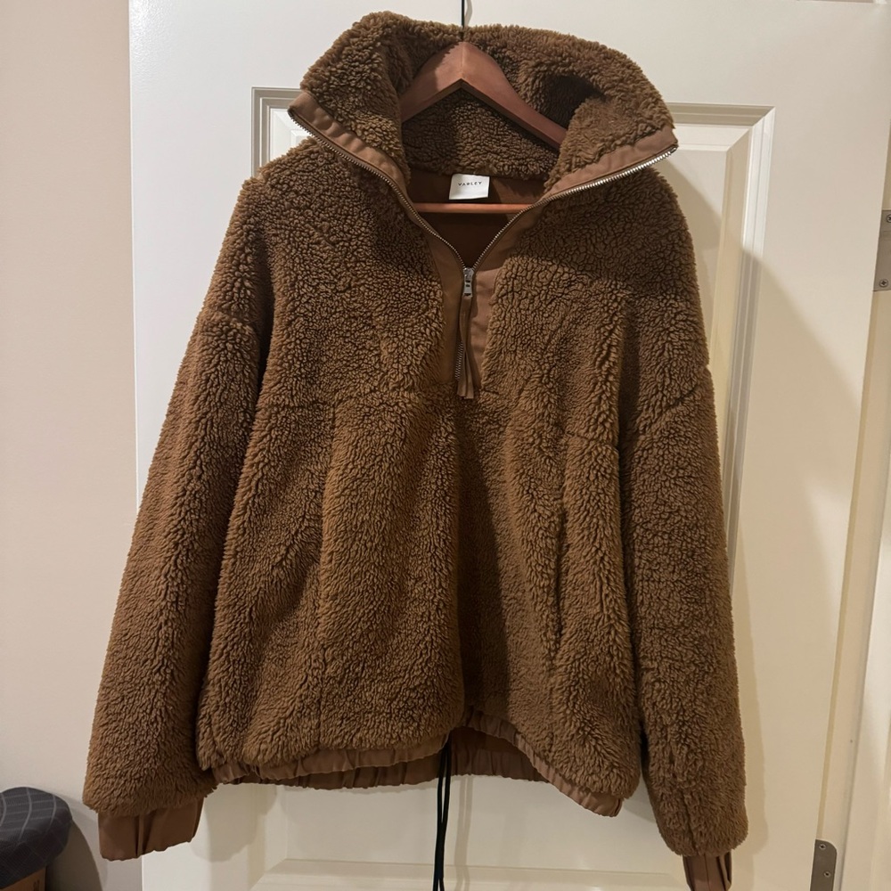 VARLEY Appleton Half Zip Pullover Sherpa Teddy Sweater Jacket Brown MEDIUM